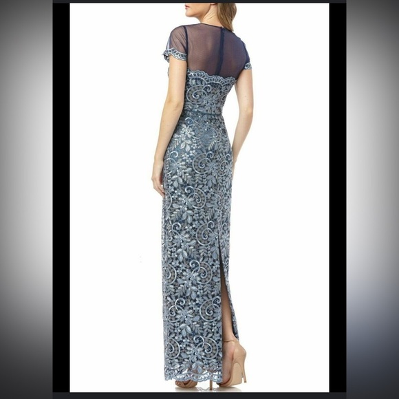 JS Collections Navy Embroidered Maxi Dress party cocktail elegant lace sheer - Picture 3 of 16